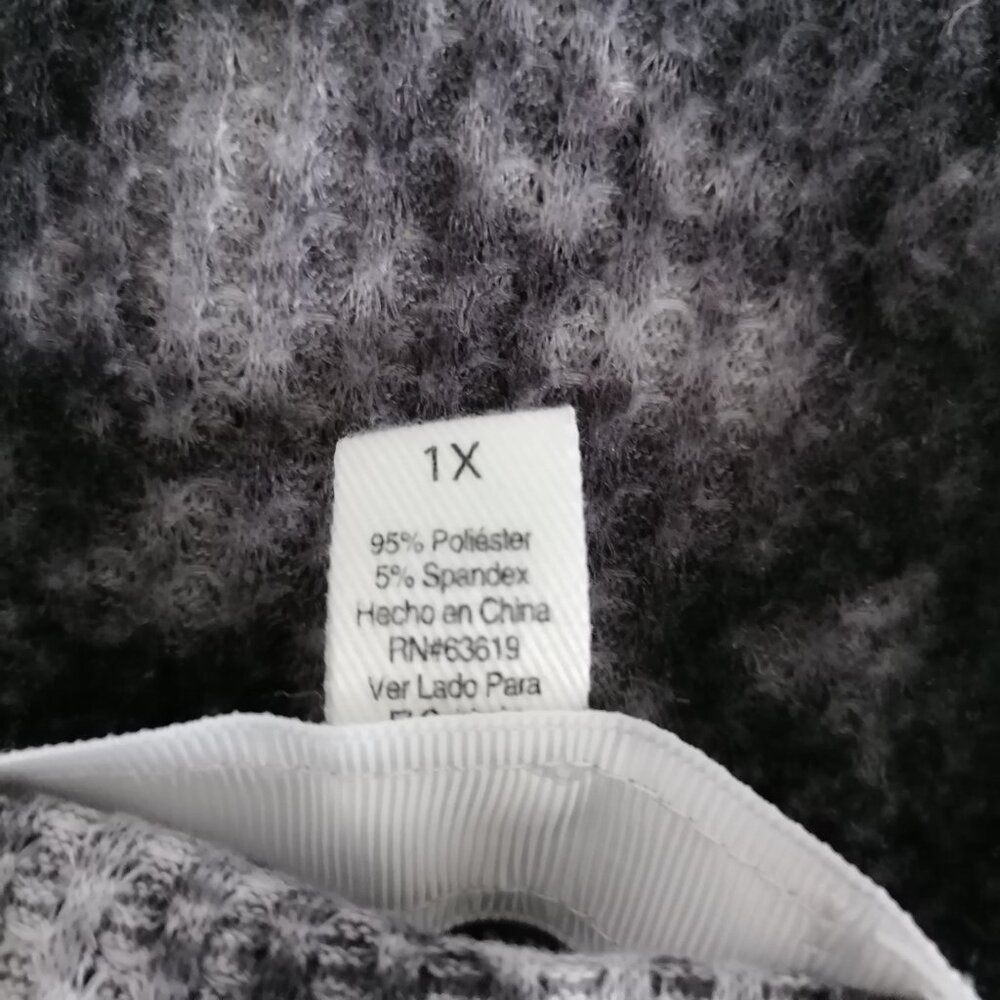French Laundry Womens Black & Gray Tie Dye Drop Shoulder Waffle Knit Top Size 1X - Picture 6 of 6